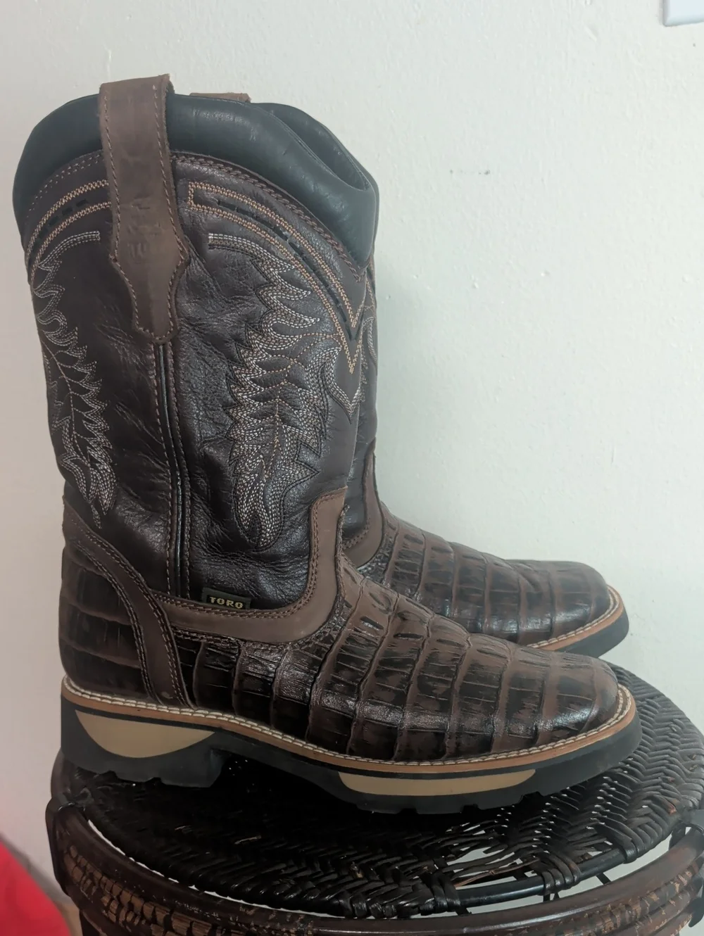 Buffalo And Bull Croc Print Square Toe Leather Boots Men Size 11